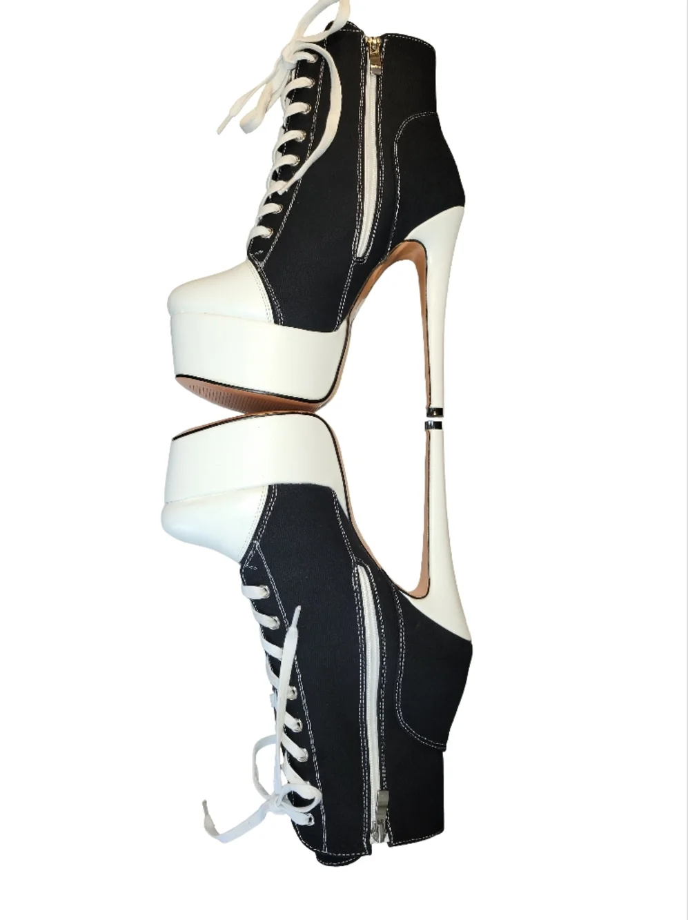 Black Canvas Platform Sneaker Heels Stiletto Ankle Boots Lace-Up  US 9 EU 39